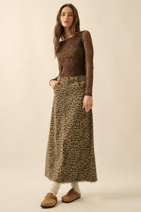 Concrete Jungle Leopard Twill Raw-Edge Midi Skirt - ShopPromesa