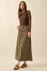 Concrete Jungle Leopard Twill Raw-Edge Midi Skirt - ShopPromesa