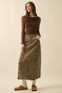 Concrete Jungle Leopard Twill Raw-Edge Midi Skirt - ShopPromesa