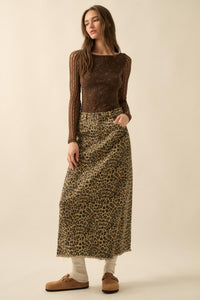 Concrete Jungle Leopard Twill Raw-Edge Midi Skirt - ShopPromesa