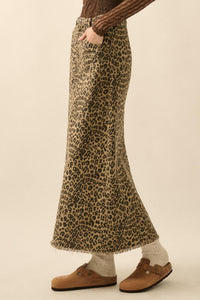 Concrete Jungle Leopard Twill Raw-Edge Midi Skirt - ShopPromesa