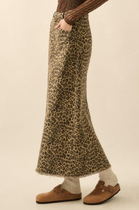 Concrete Jungle Leopard Twill Raw-Edge Midi Skirt - ShopPromesa