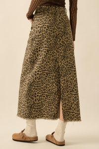 Concrete Jungle Leopard Twill Raw-Edge Midi Skirt - ShopPromesa