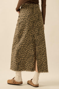 Concrete Jungle Leopard Twill Raw-Edge Midi Skirt - ShopPromesa