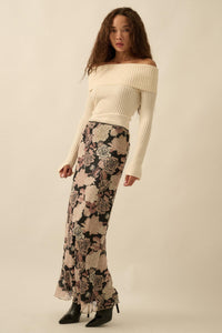Evening Blooms Floral Mesh Maxi Skirt - ShopPromesa