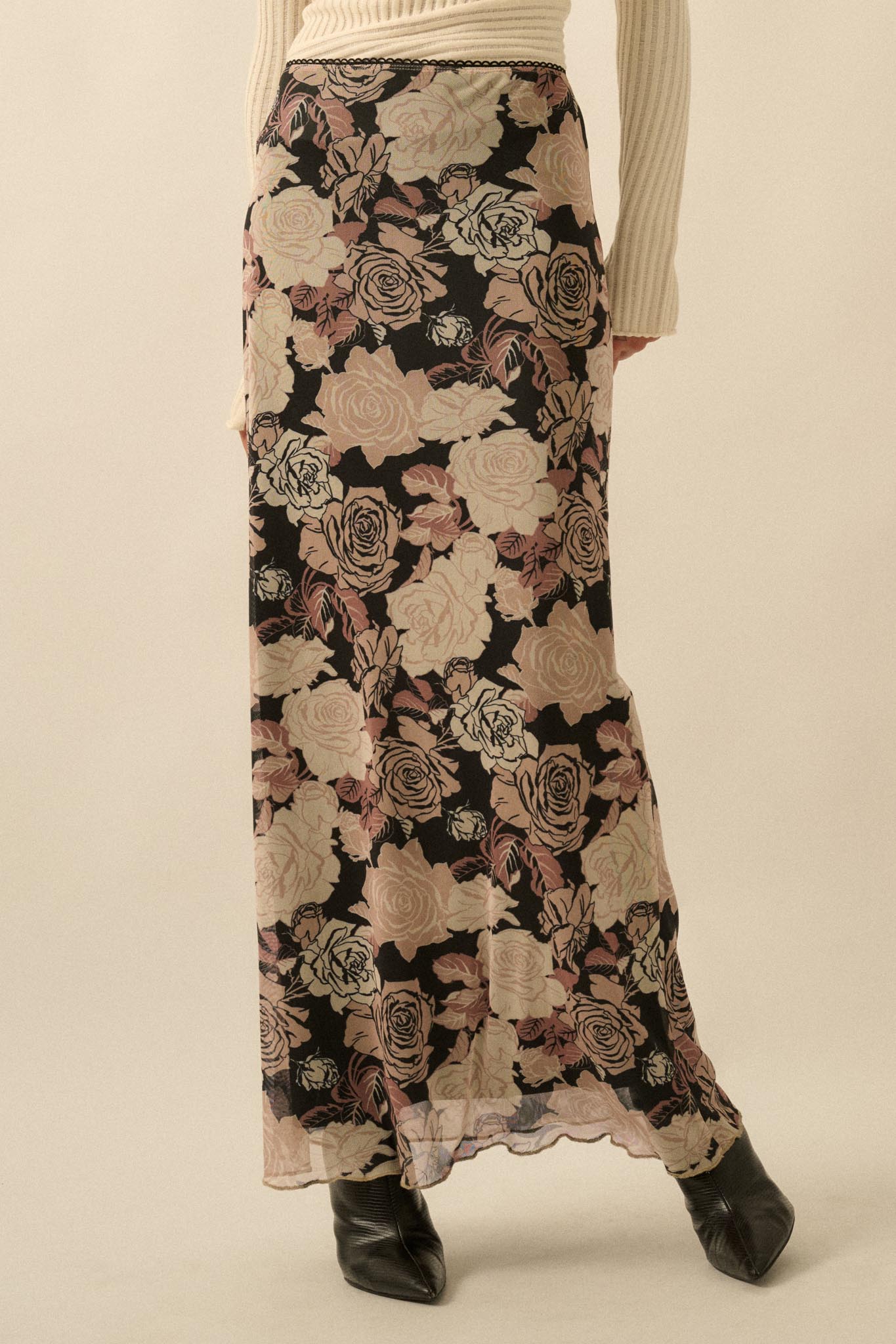 Evening Blooms Floral Mesh Maxi Skirt - ShopPromesa