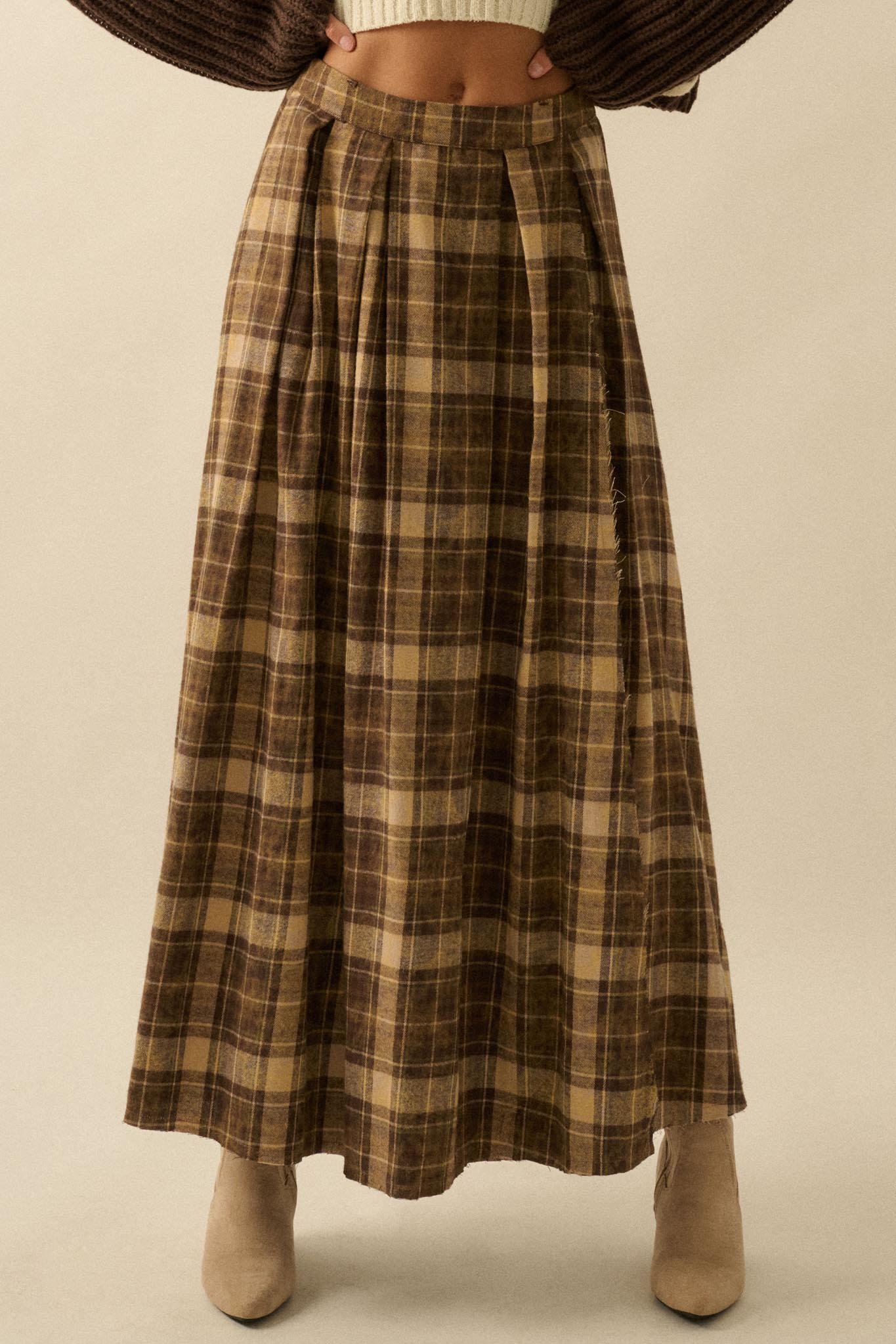 Highland Home Plaid Flannel Wrapped Maxi Skirt - ShopPromesa