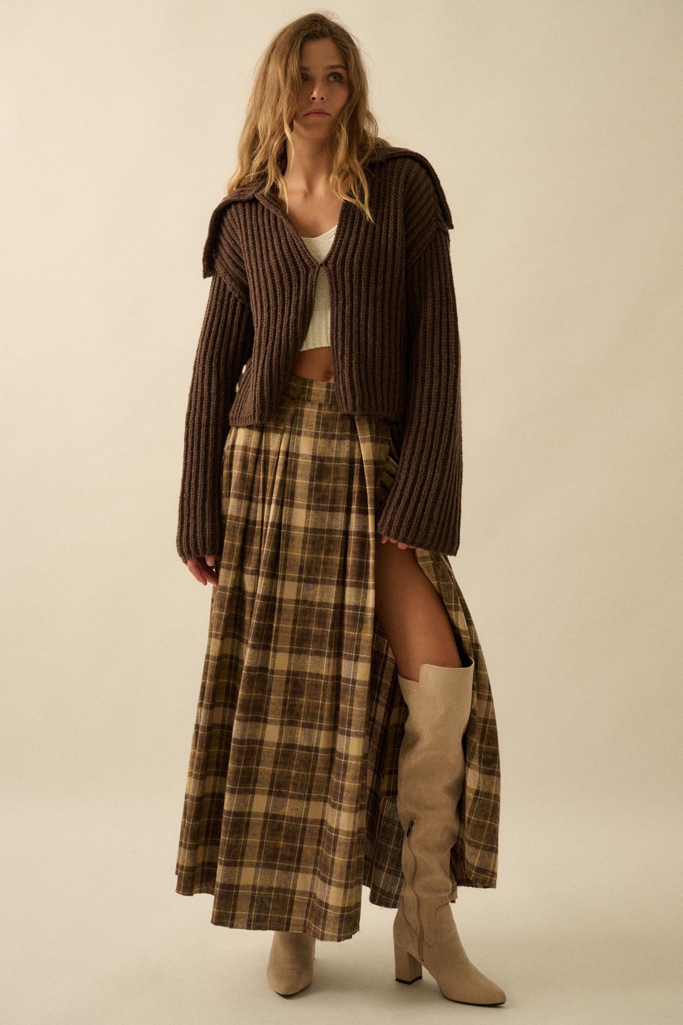 Highland Home Plaid Flannel Wrapped Maxi Skirt - ShopPromesa