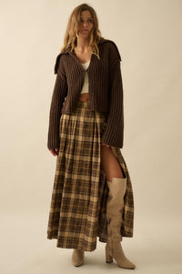 Highland Home Plaid Flannel Wrapped Maxi Skirt - ShopPromesa
