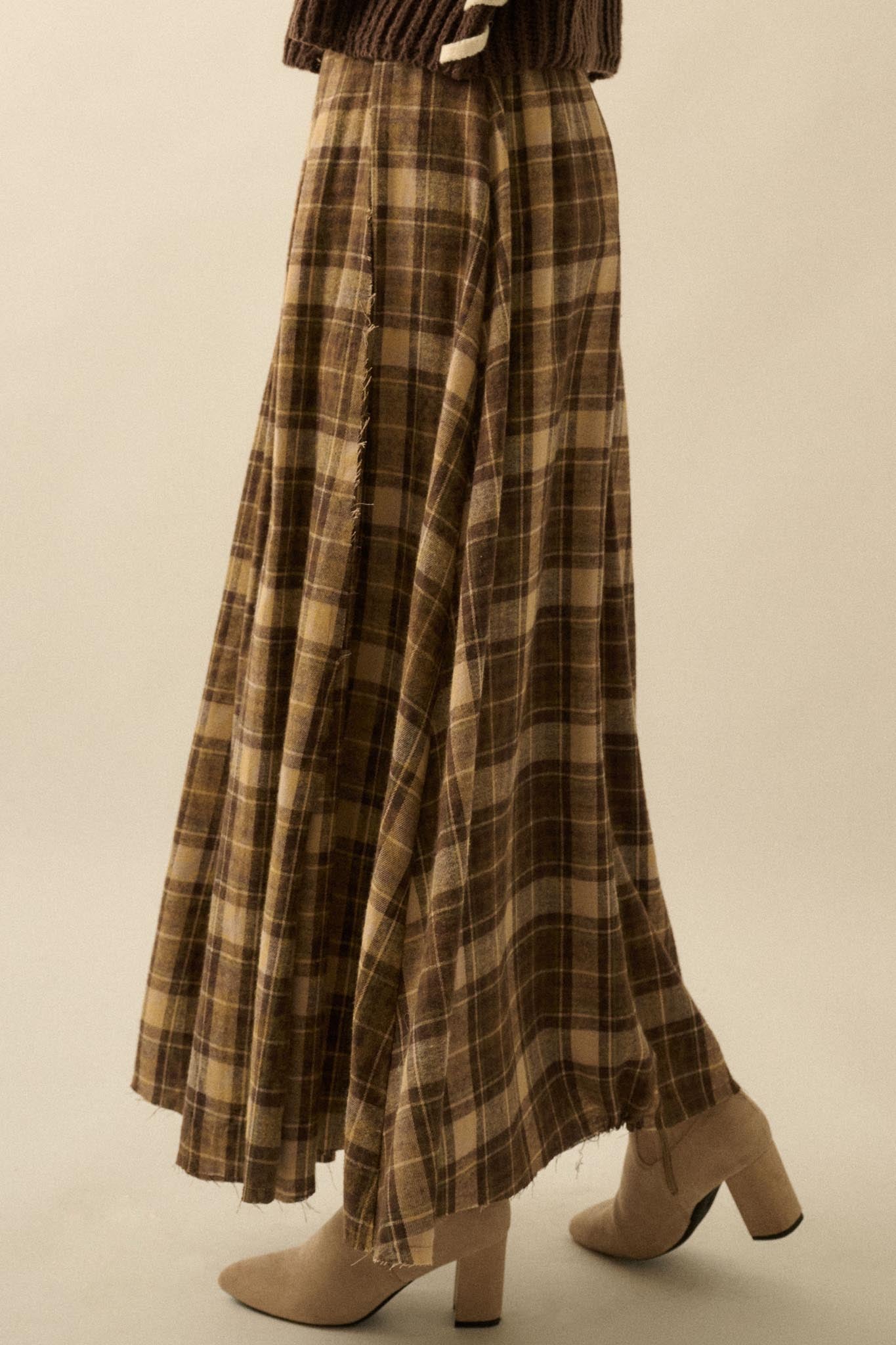 Highland Home Plaid Flannel Wrapped Maxi Skirt - ShopPromesa