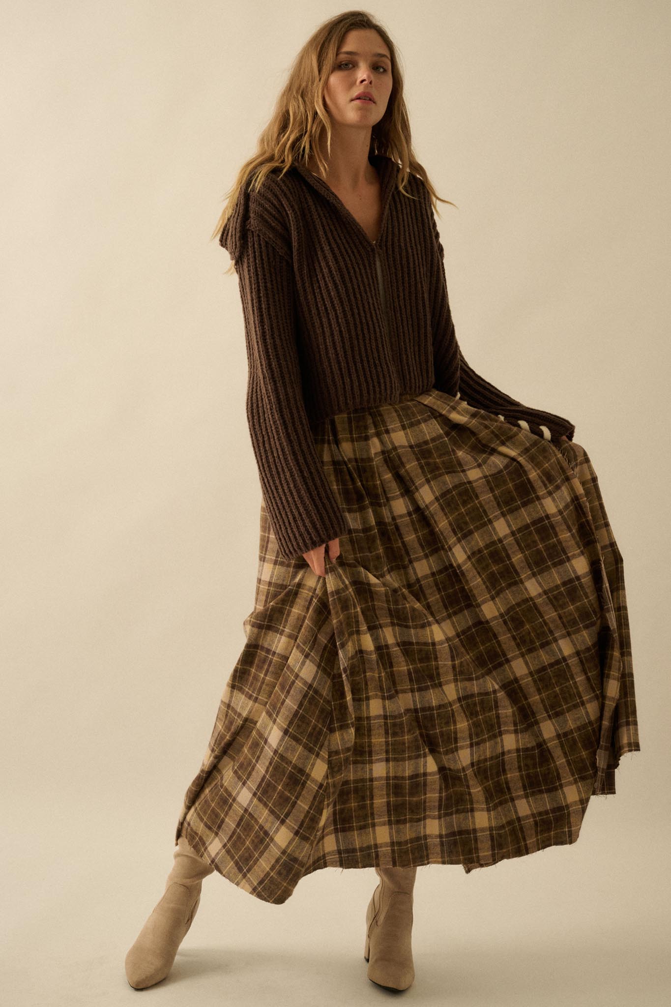 Highland Home Plaid Flannel Wrapped Maxi Skirt - ShopPromesa