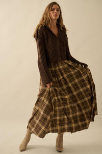 Highland Home Plaid Flannel Wrapped Maxi Skirt - ShopPromesa