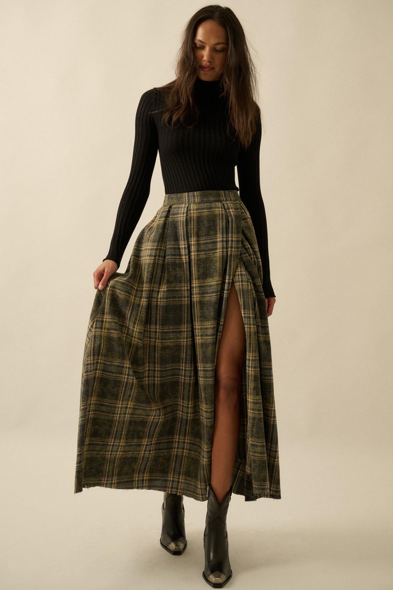 Highland Home Plaid Flannel Wrapped Maxi Skirt - ShopPromesa