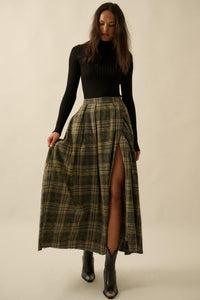 Highland Home Plaid Flannel Wrapped Maxi Skirt - ShopPromesa