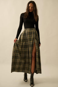 Highland Home Plaid Flannel Wrapped Maxi Skirt - ShopPromesa