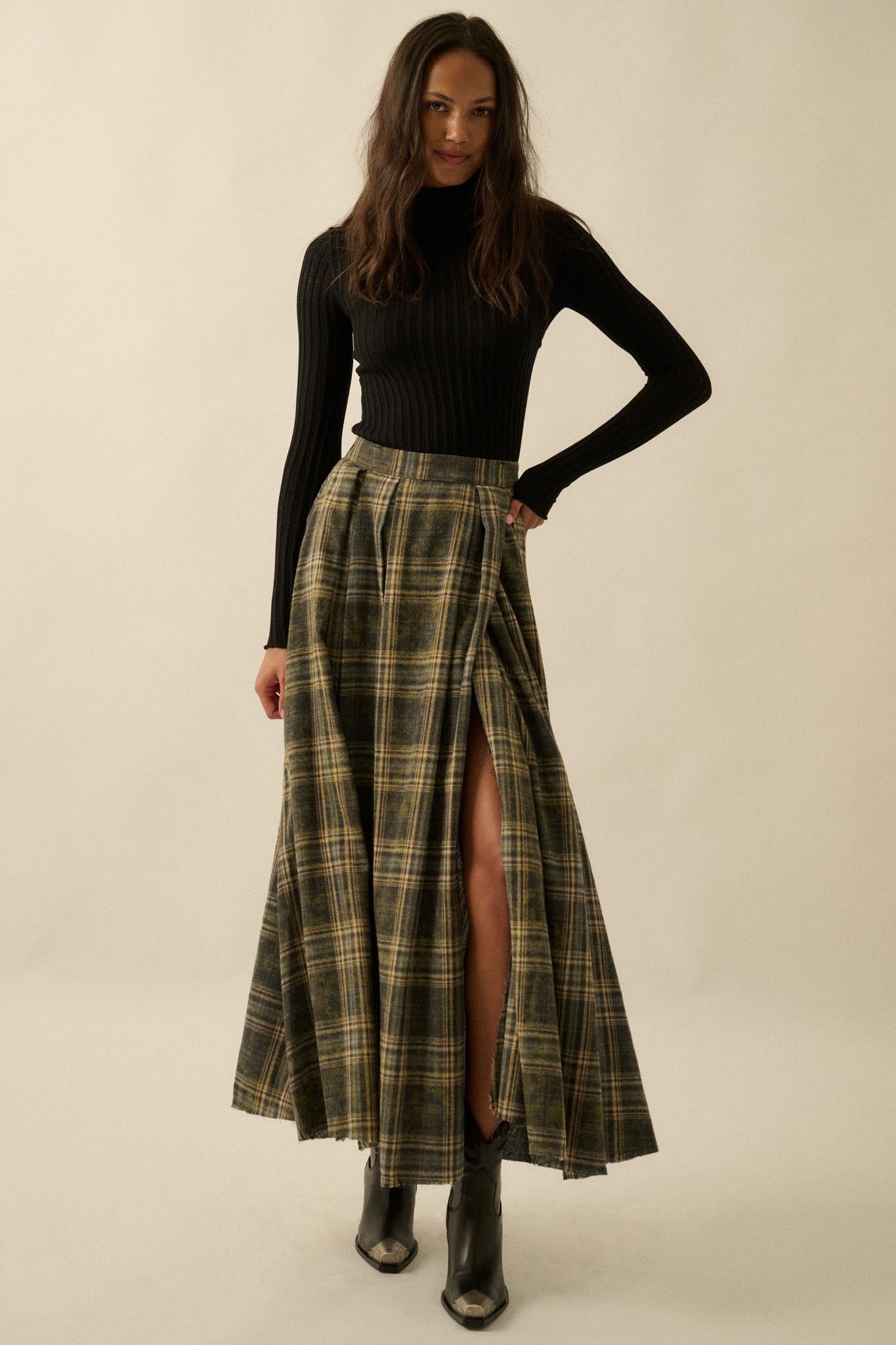 Highland Home Plaid Flannel Wrapped Maxi Skirt - ShopPromesa
