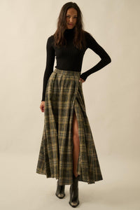 Highland Home Plaid Flannel Wrapped Maxi Skirt - ShopPromesa
