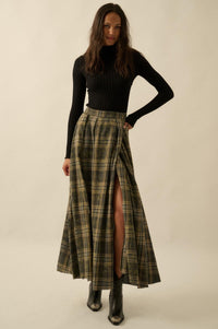 Highland Home Plaid Flannel Wrapped Maxi Skirt - ShopPromesa