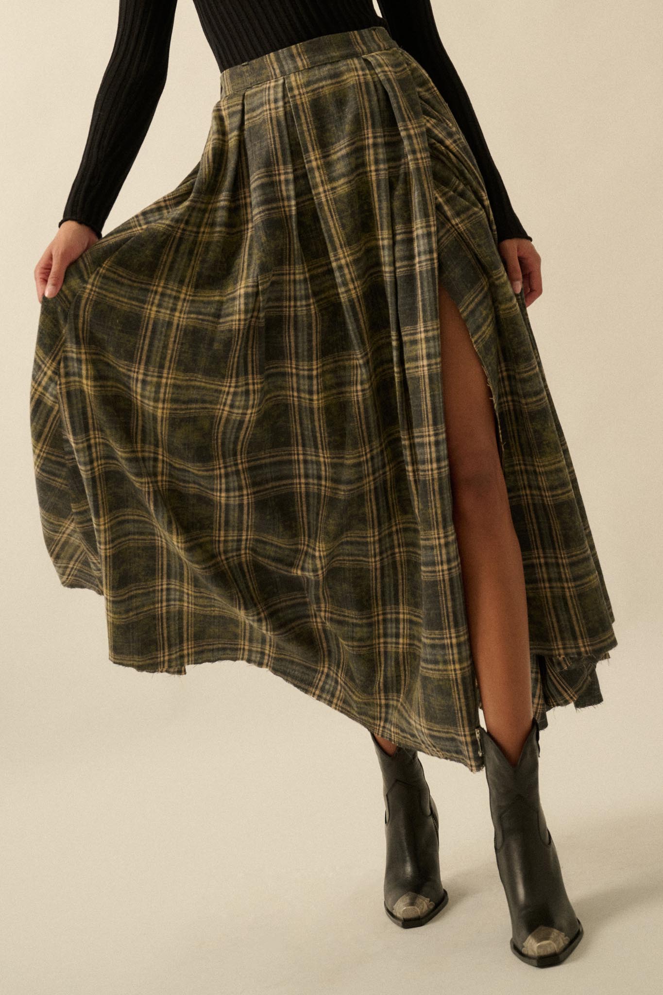 Highland Home Plaid Flannel Wrapped Maxi Skirt - ShopPromesa
