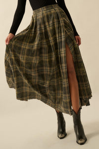 Highland Home Plaid Flannel Wrapped Maxi Skirt - ShopPromesa