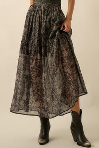 Into the Night Lace-Print Organza Maxi Skirt - ShopPromesa