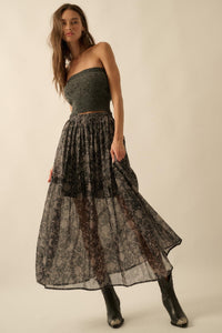 Into the Night Lace-Print Organza Maxi Skirt - ShopPromesa