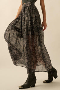 Into the Night Lace-Print Organza Maxi Skirt - ShopPromesa