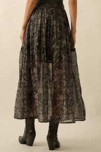 Into the Night Lace-Print Organza Maxi Skirt - ShopPromesa