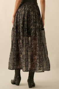 Into the Night Lace-Print Organza Maxi Skirt - ShopPromesa