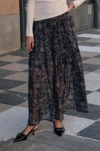 Into the Night Lace-Print Organza Maxi Skirt - ShopPromesa