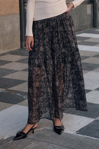Into the Night Lace-Print Organza Maxi Skirt - ShopPromesa