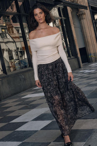 Into the Night Lace-Print Organza Maxi Skirt - ShopPromesa