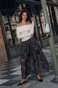 Into the Night Lace-Print Organza Maxi Skirt - ShopPromesa