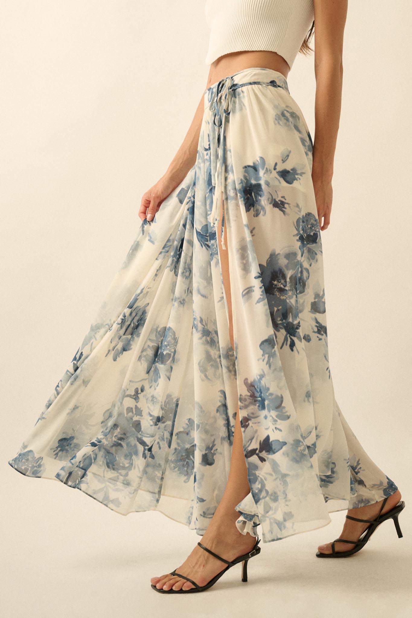 Elegant Embrace Floral Chiffon Wrap Maxi Skort - ShopPromesa