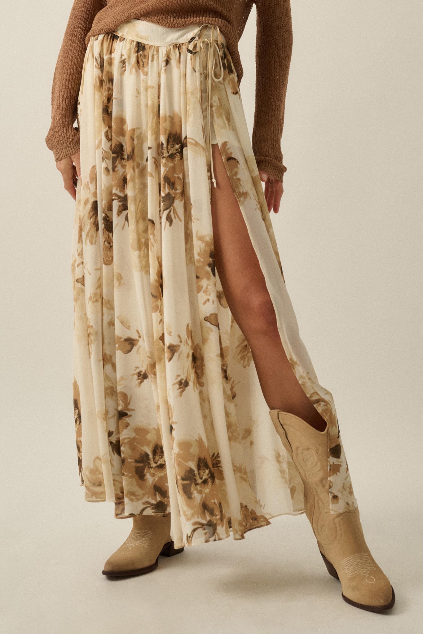 Elegant Embrace Floral Chiffon Wrap Maxi Skort - ShopPromesa