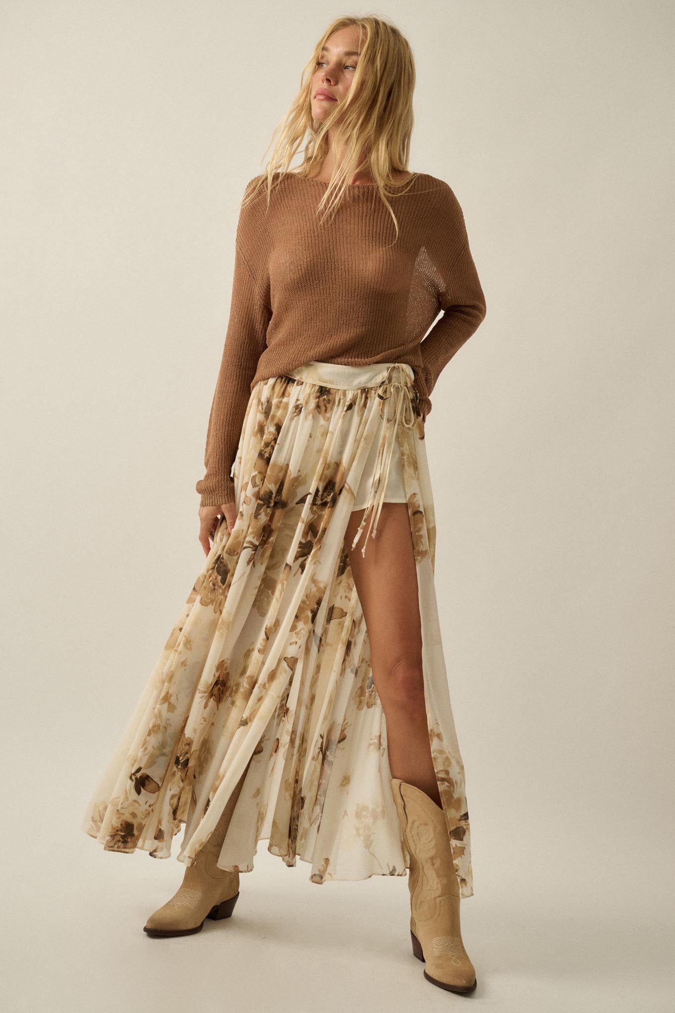 Elegant Embrace Floral Chiffon Wrap Maxi Skort - ShopPromesa