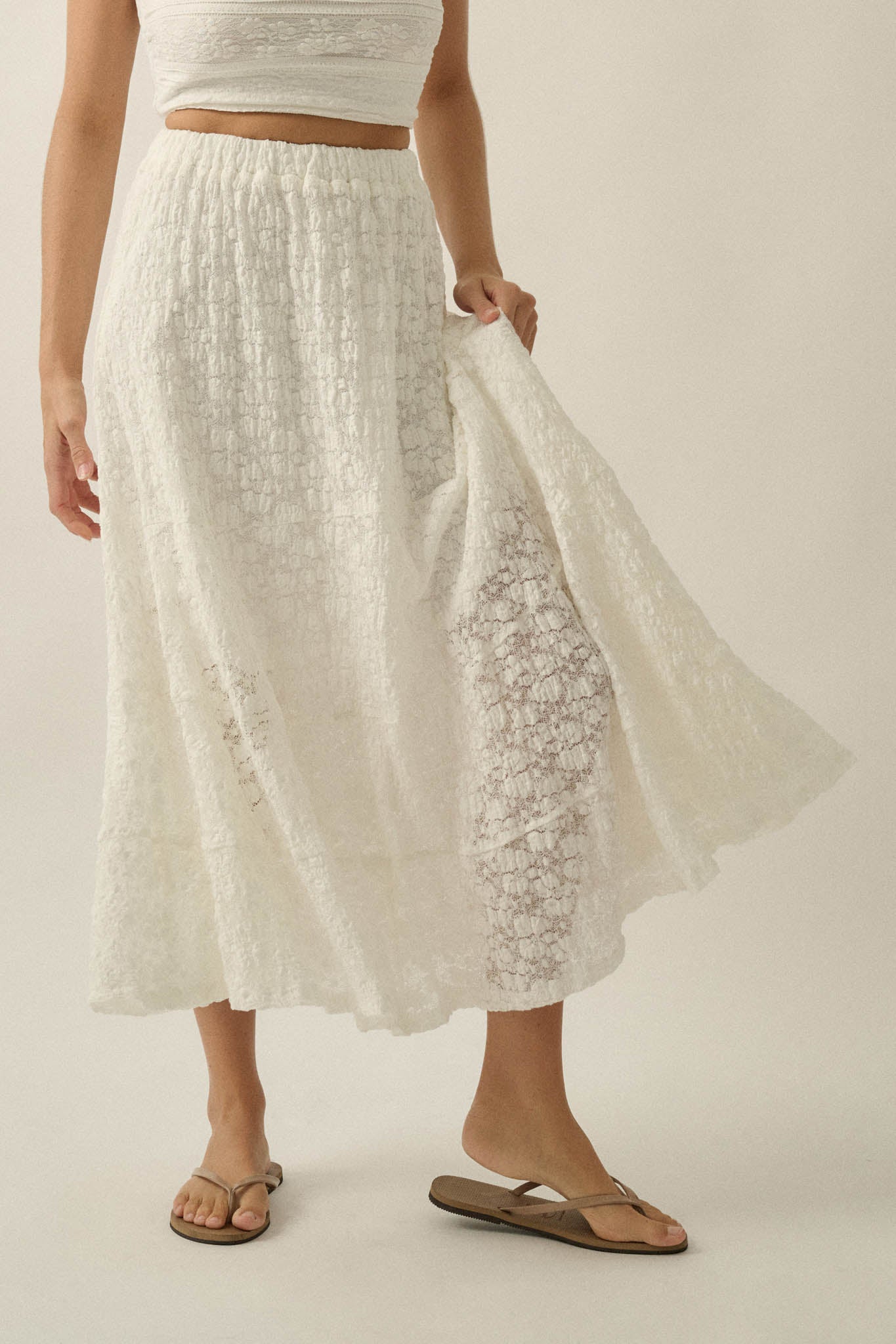 Dreamy Day Floral Lace Asymmetrical Midi Skirt - ShopPromesa