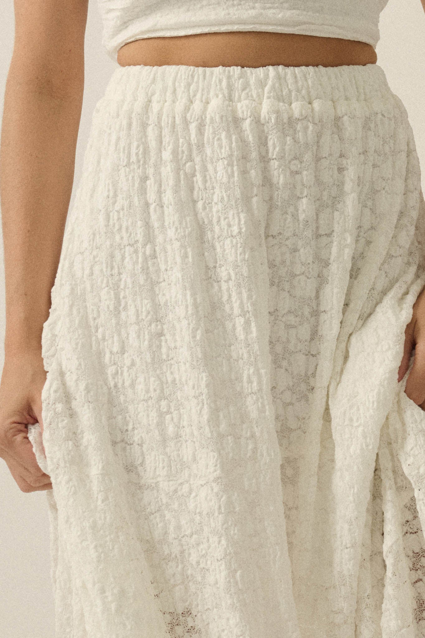 Dreamy Day Floral Lace Asymmetrical Midi Skirt - ShopPromesa