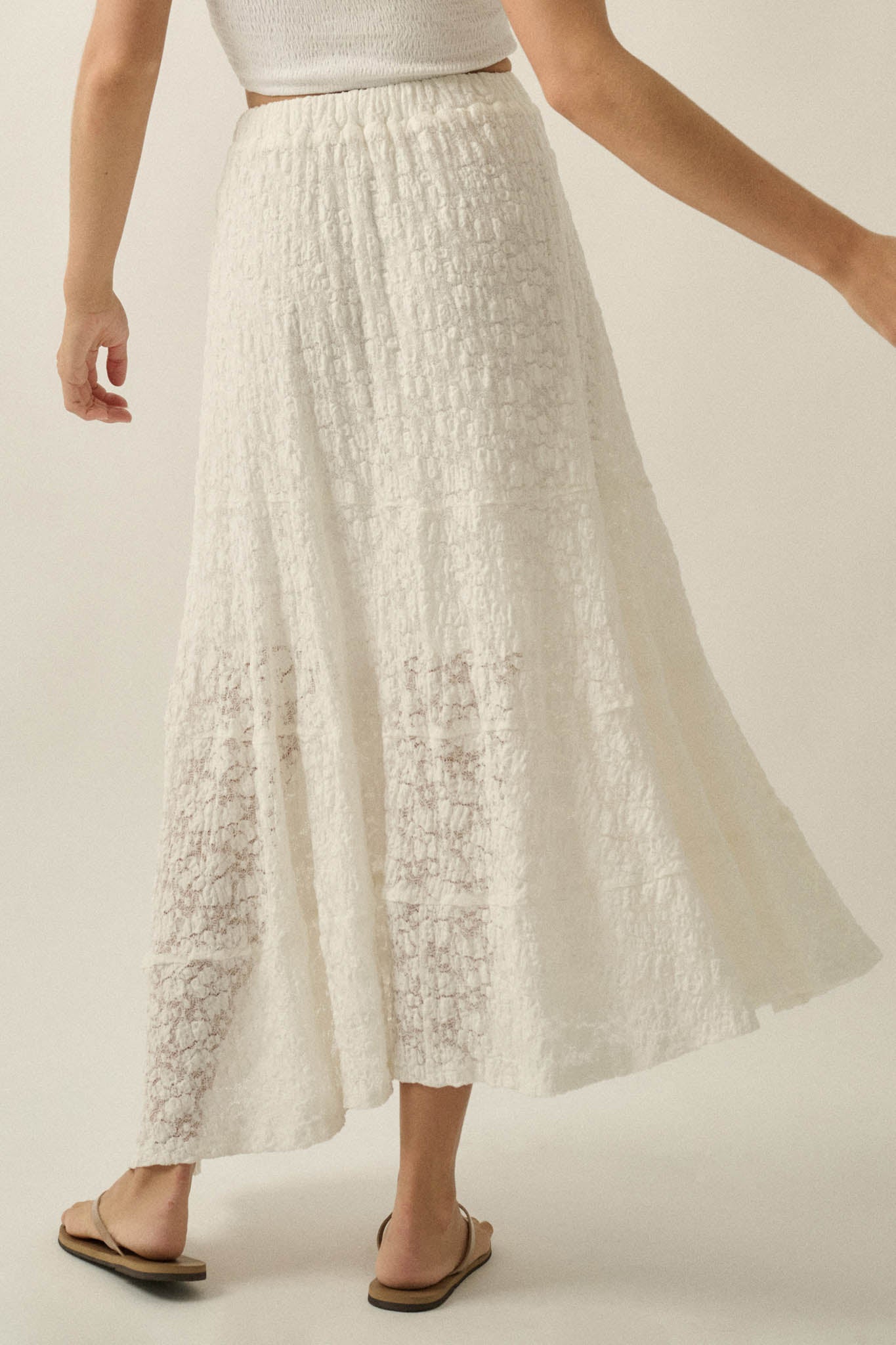 Dreamy Day Floral Lace Asymmetrical Midi Skirt - ShopPromesa