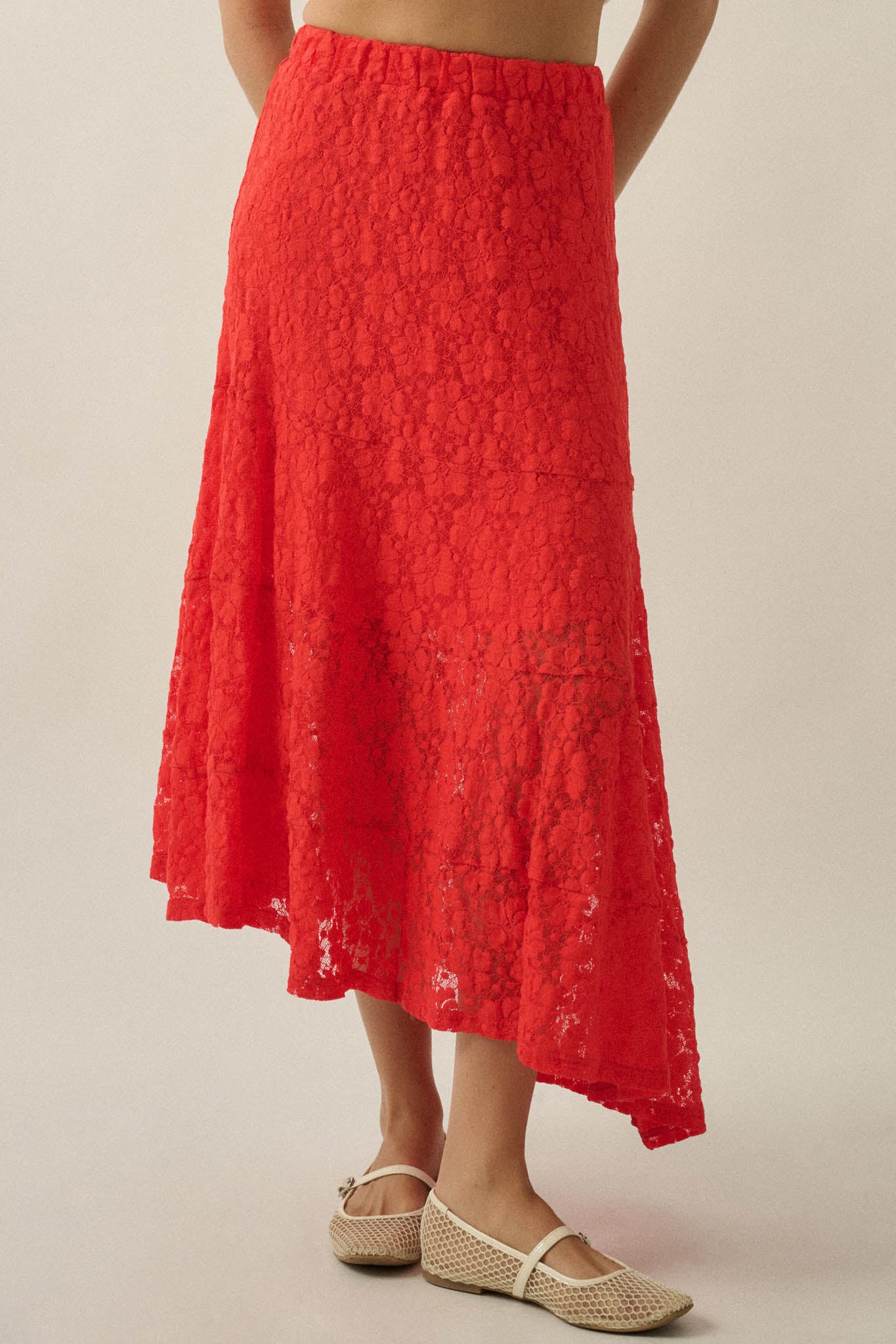 Dreamy Day Floral Lace Asymmetrical Midi Skirt - ShopPromesa