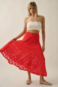 Dreamy Day Floral Lace Asymmetrical Midi Skirt - ShopPromesa