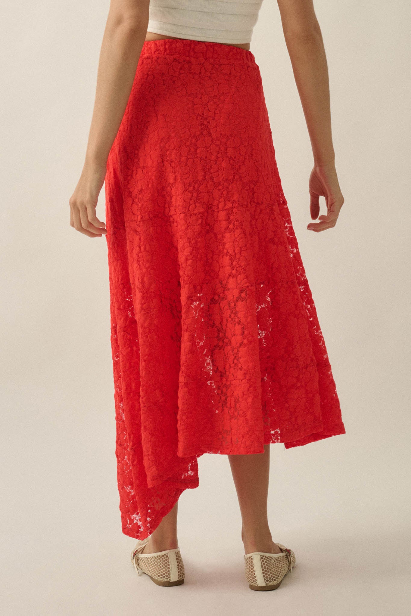 Dreamy Day Floral Lace Asymmetrical Midi Skirt - ShopPromesa