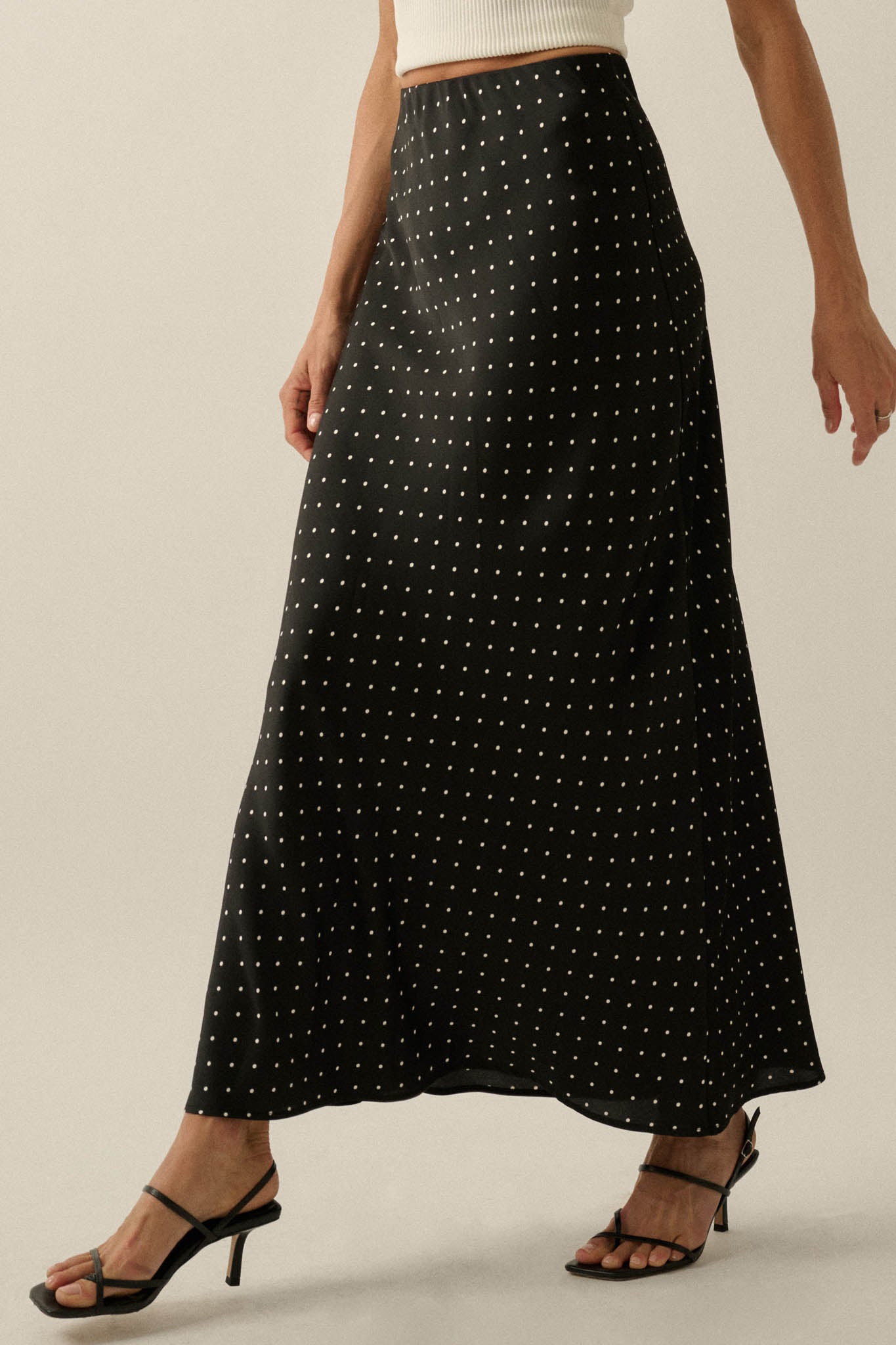 Connect the Dots Polka Dot Satin Maxi Skirt - ShopPromesa