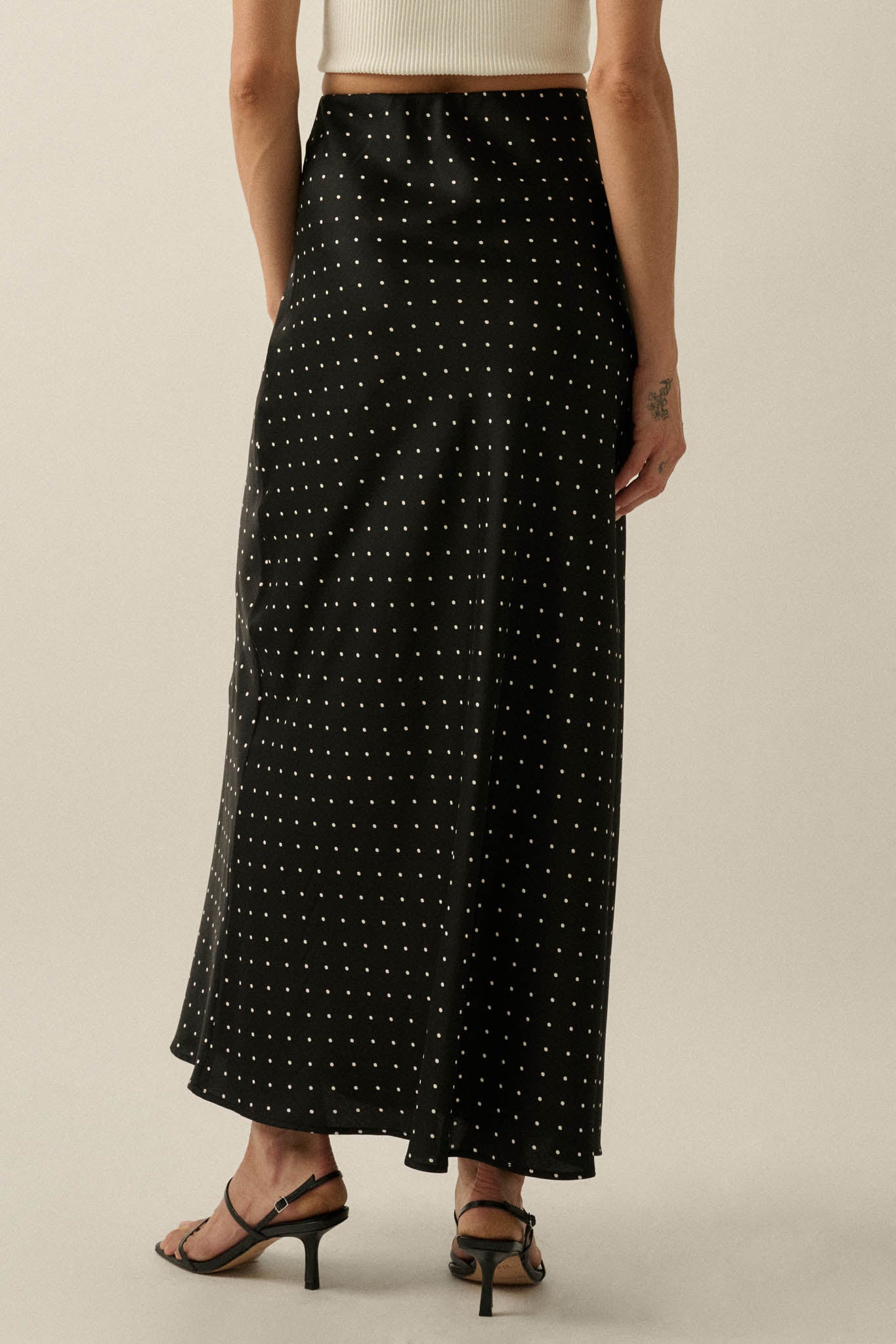 Connect the Dots Polka Dot Satin Maxi Skirt - ShopPromesa