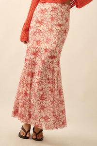 Lily Valley Floral Mesh Mermaid Maxi Skirt - ShopPromesa