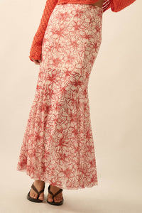Lily Valley Floral Mesh Mermaid Maxi Skirt - ShopPromesa