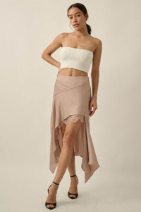Sashay All Day Satin and Lace High-Low Midi Skirt - ShopPromesa