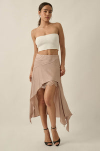 Sashay All Day Satin and Lace High-Low Midi Skirt - ShopPromesa