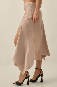 Sashay All Day Satin and Lace High-Low Midi Skirt - ShopPromesa