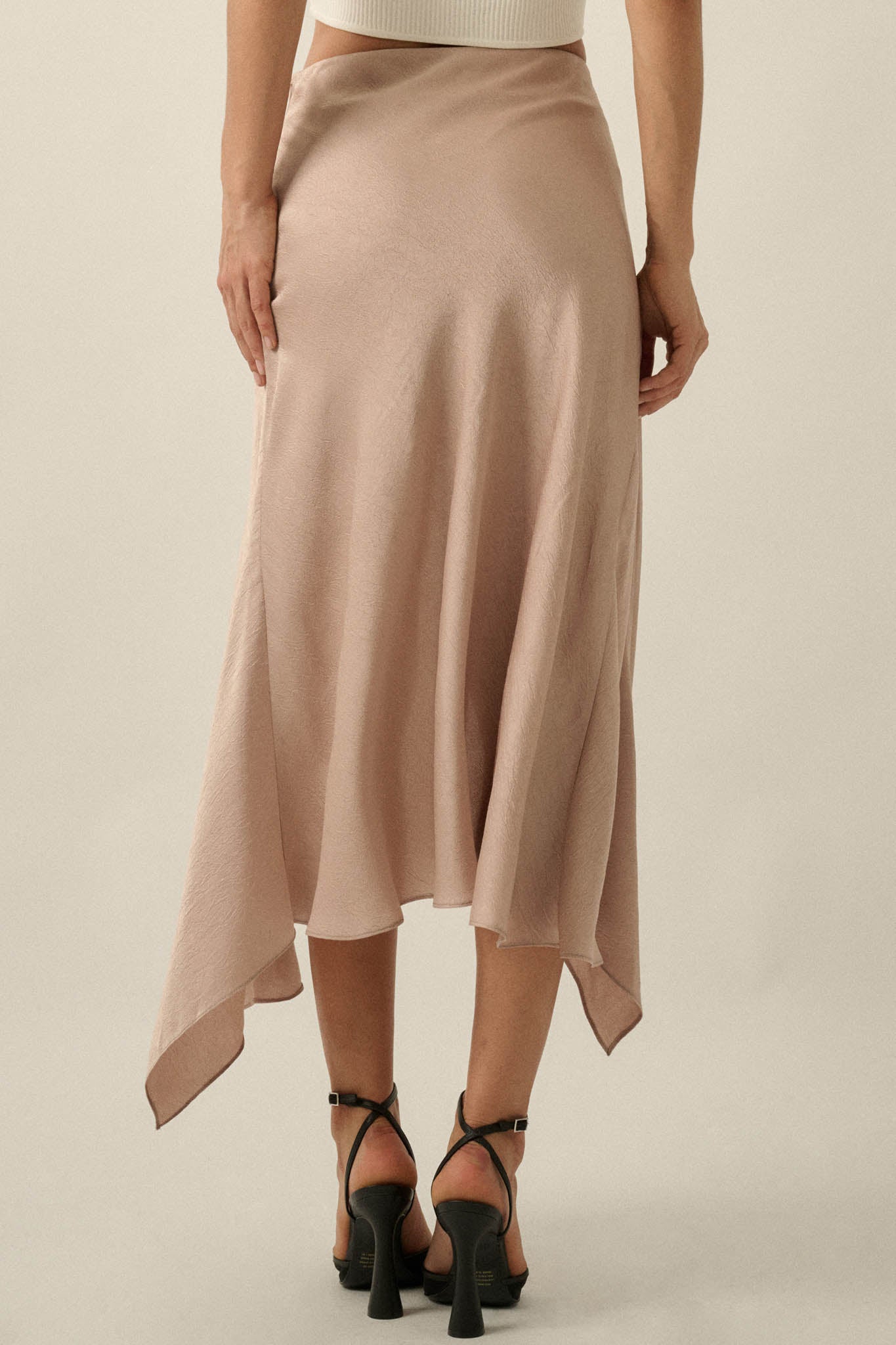 Sashay All Day Satin and Lace High-Low Midi Skirt - ShopPromesa